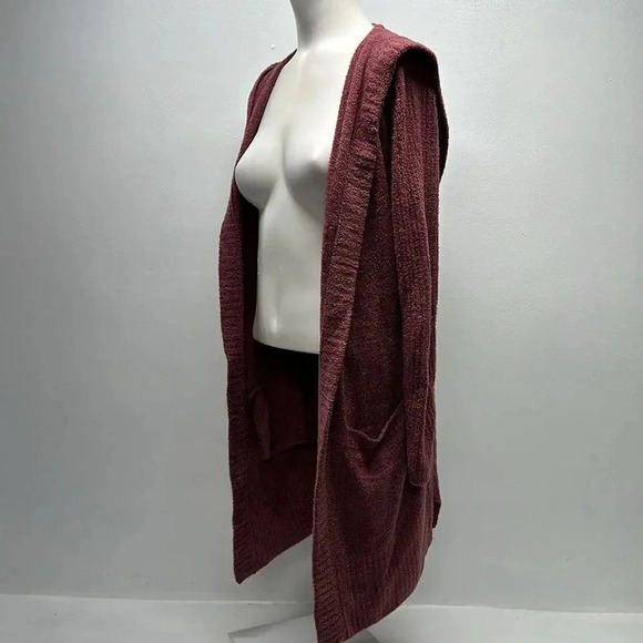 Barefoot Dreams CozyChic Lite Relaxed Hooded Cardi with Pockets Mauve Pink XS - Picture 6 of 10